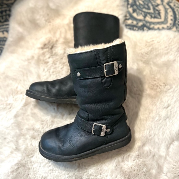 UGG Kensington Black Double Buckle Strap Traction Leather Mid-Calf Winter Boots - Picture 6 of 12